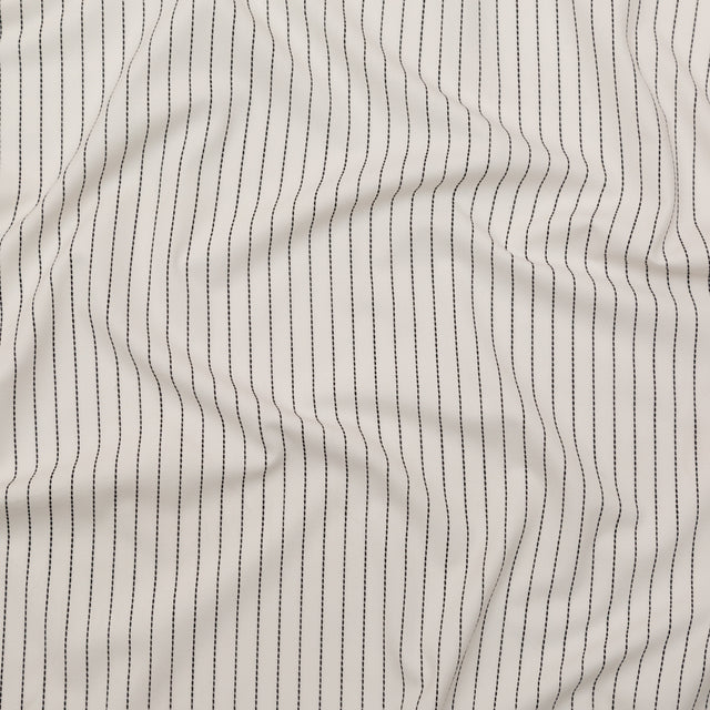 Italian White and Black Broken Chalk Stripe Stretch Woven