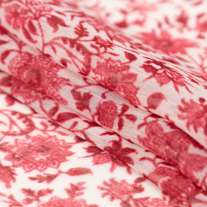 Italian Cranberry and Bright White Floral Crinkled Polyester Chiffon Folded
