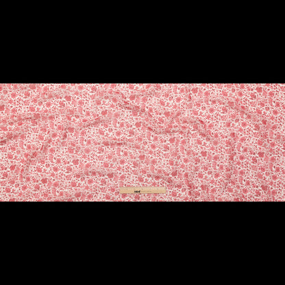 Italian Cranberry and Bright White Floral Crinkled Polyester Chiffon Full