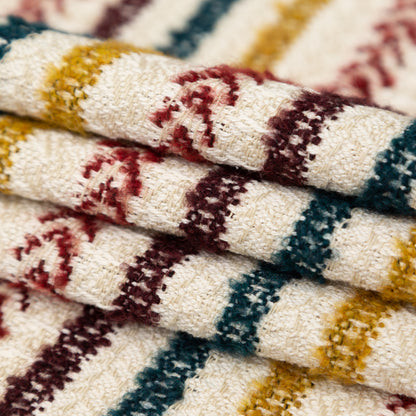 Italian Ivory, Maroon, Cumin and Teal Striped Blended Tweed Folded