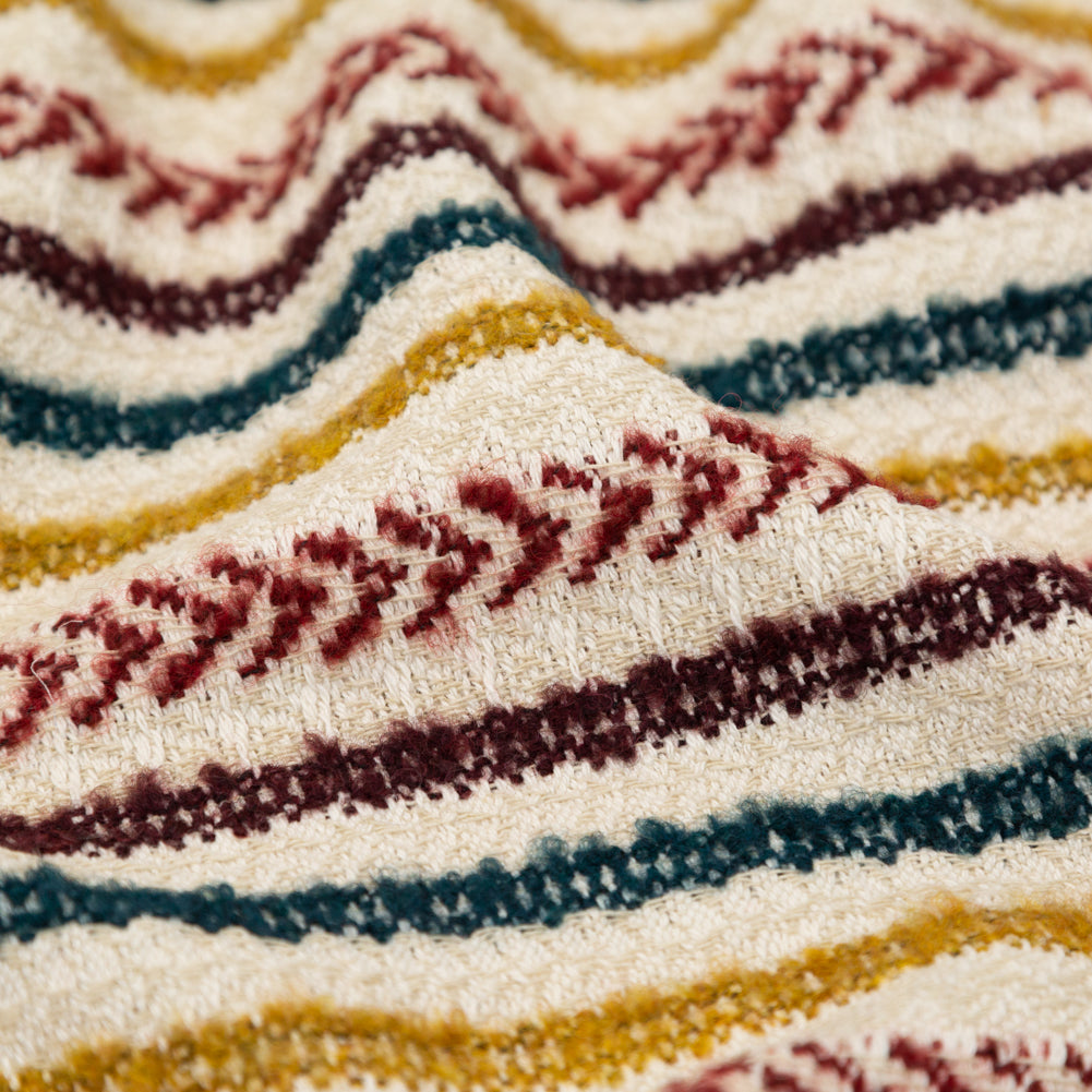 Italian Ivory, Maroon, Cumin and Teal Striped Blended Tweed Detail