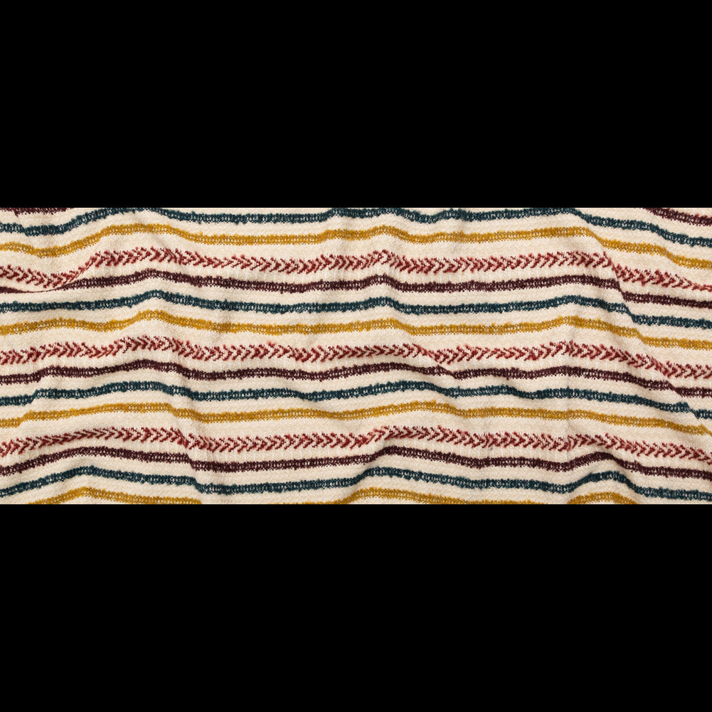 Italian Ivory, Maroon, Cumin and Teal Striped Blended Tweed Full