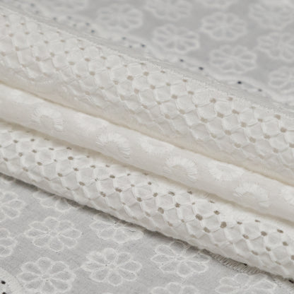Off-White Floral Striped Embroidered Cotton Eyelet Folded