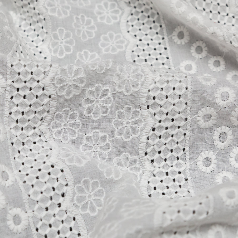 Off-White Floral Striped Embroidered Cotton Eyelet Detail
