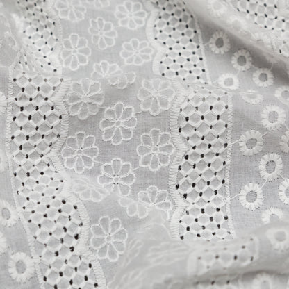 Off-White Floral Striped Embroidered Cotton Eyelet Detail