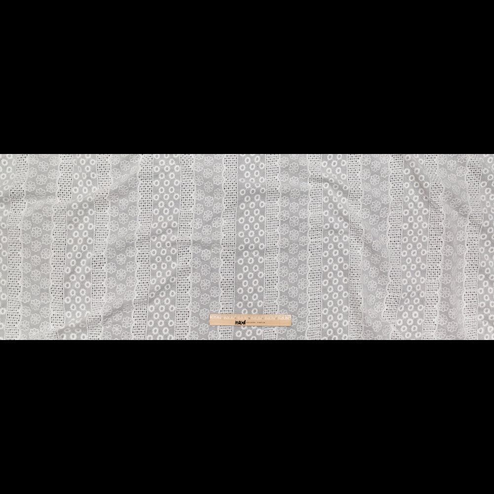 Off-White Floral Striped Embroidered Cotton Eyelet Full