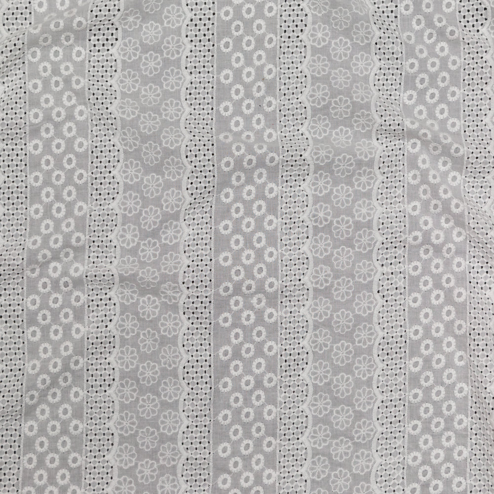 Off-White Floral Striped Embroidered Cotton Eyelet