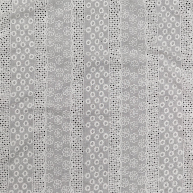 Off-White Floral Striped Embroidered Cotton Eyelet