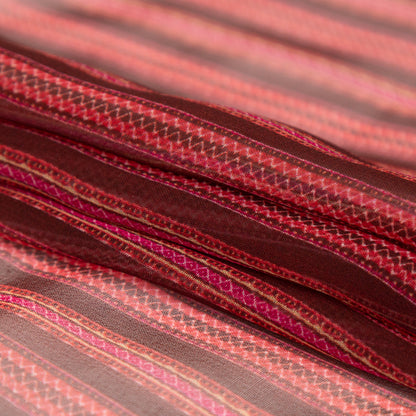 Famous NYC Designer Red and Pink Striped Silk Chiffon Folded