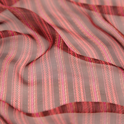 Famous NYC Designer Red and Pink Striped Silk Chiffon Detail