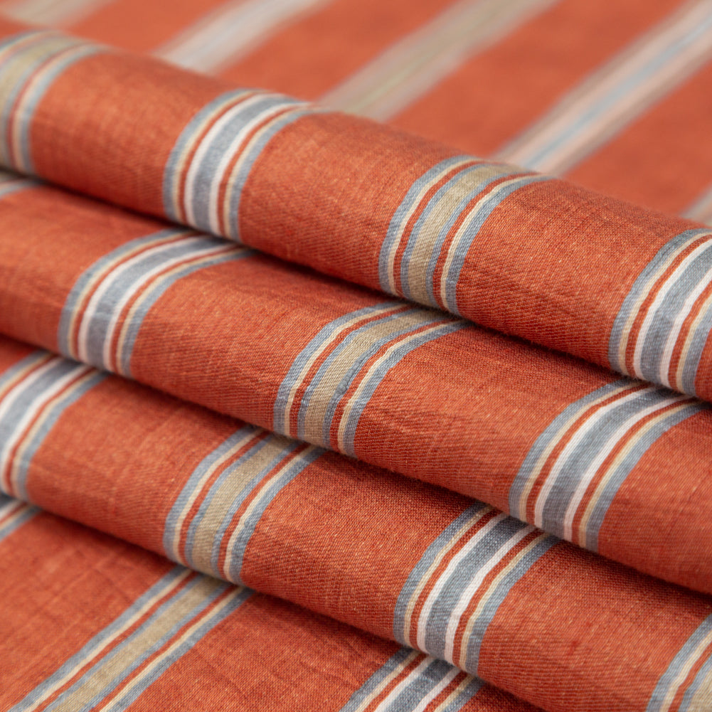 Italian Redwood and Blue Striped Rayon Woven Folded