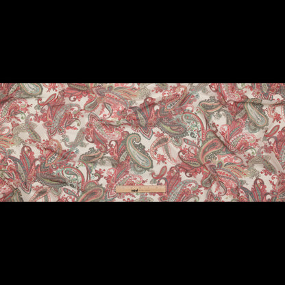 Italian Silver Green, Moon Mist and Vibrant Red Paisley Polyester Georgette Full