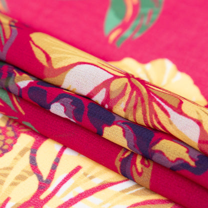 Italian Deep Magenta Floral Polyester Georgette Folded