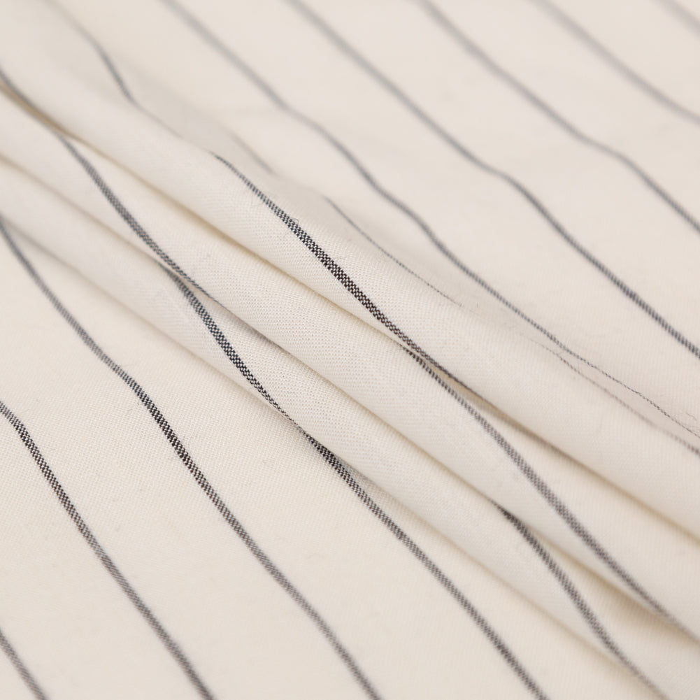 Stretch Linen - Metallic Silver and Black Stripes on White - Lindasol Collection Detail