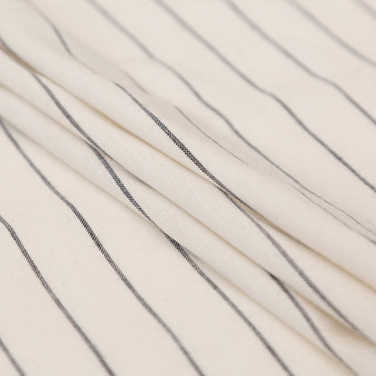 Stretch Linen - Metallic Silver and Black Stripes on White - Lindasol Collection Detail