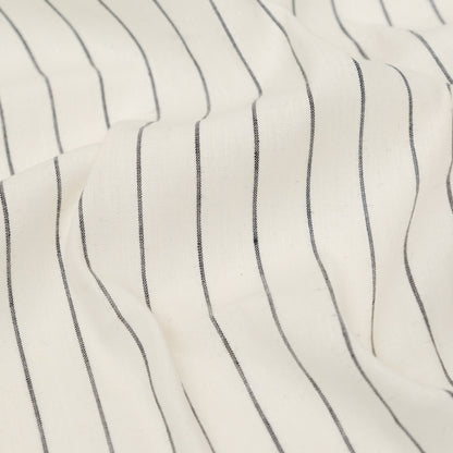 Stretch Linen - Metallic Silver and Black Stripes on White - Lindasol Collection Full
