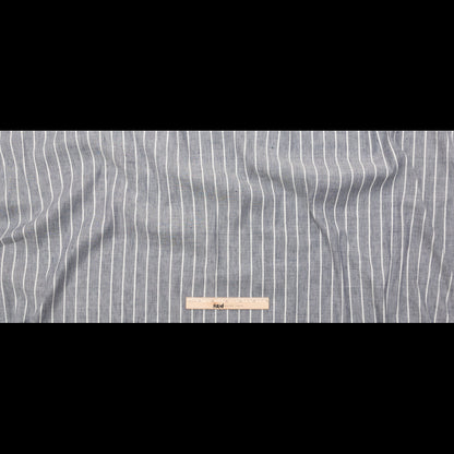 Stretch Linen - Metallic Silver and White Stripes on Indigo - Lindasol Collection Folded