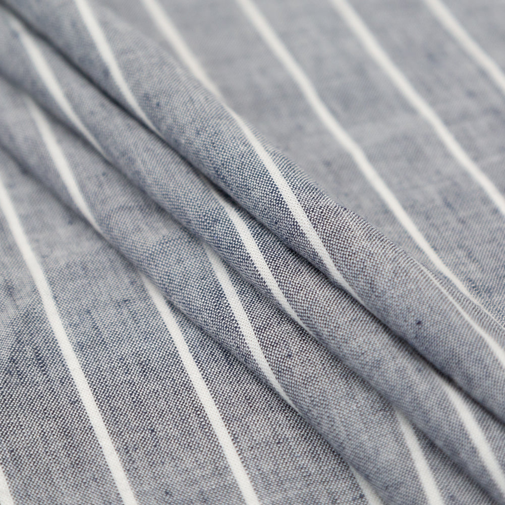 Stretch Linen - Metallic Silver and White Stripes on Indigo - Lindasol Collection Detail
