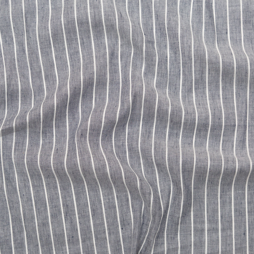 Stretch Linen - Metallic Silver and White Stripes on Indigo - Lindasol Collection
