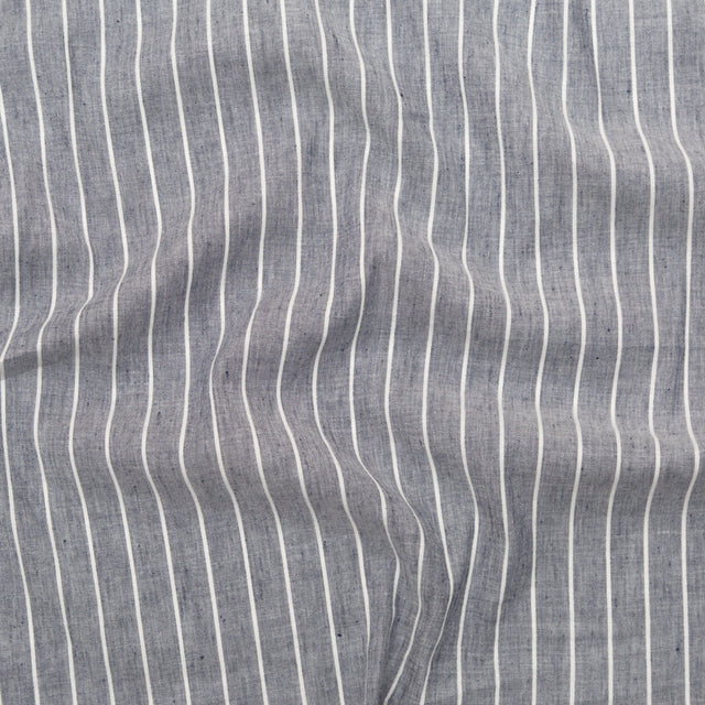 Stretch Linen - Metallic Silver and White Stripes on Indigo - Lindasol Collection