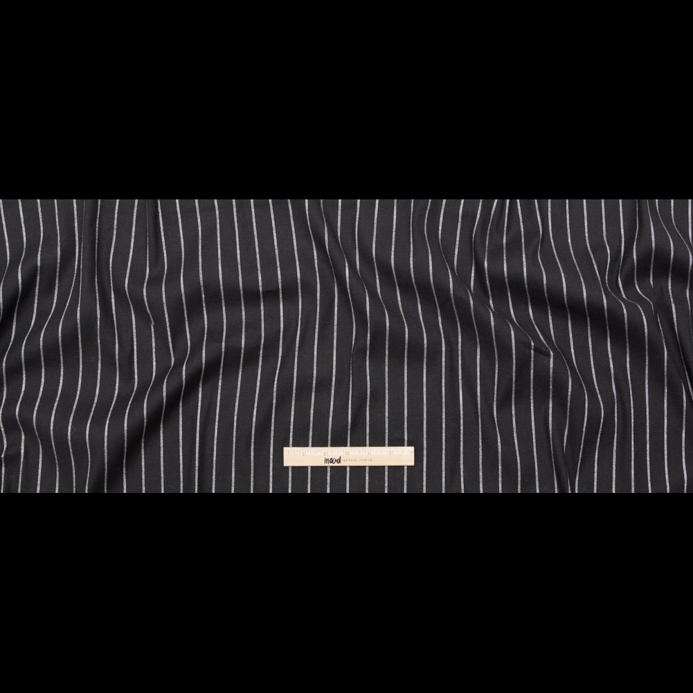 Stretch Linen - Metallic Silver and White Stripes on Black - Lindasol Collection Folded