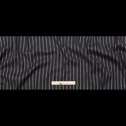Stretch Linen - Metallic Silver and White Stripes on Black - Lindasol Collection Folded