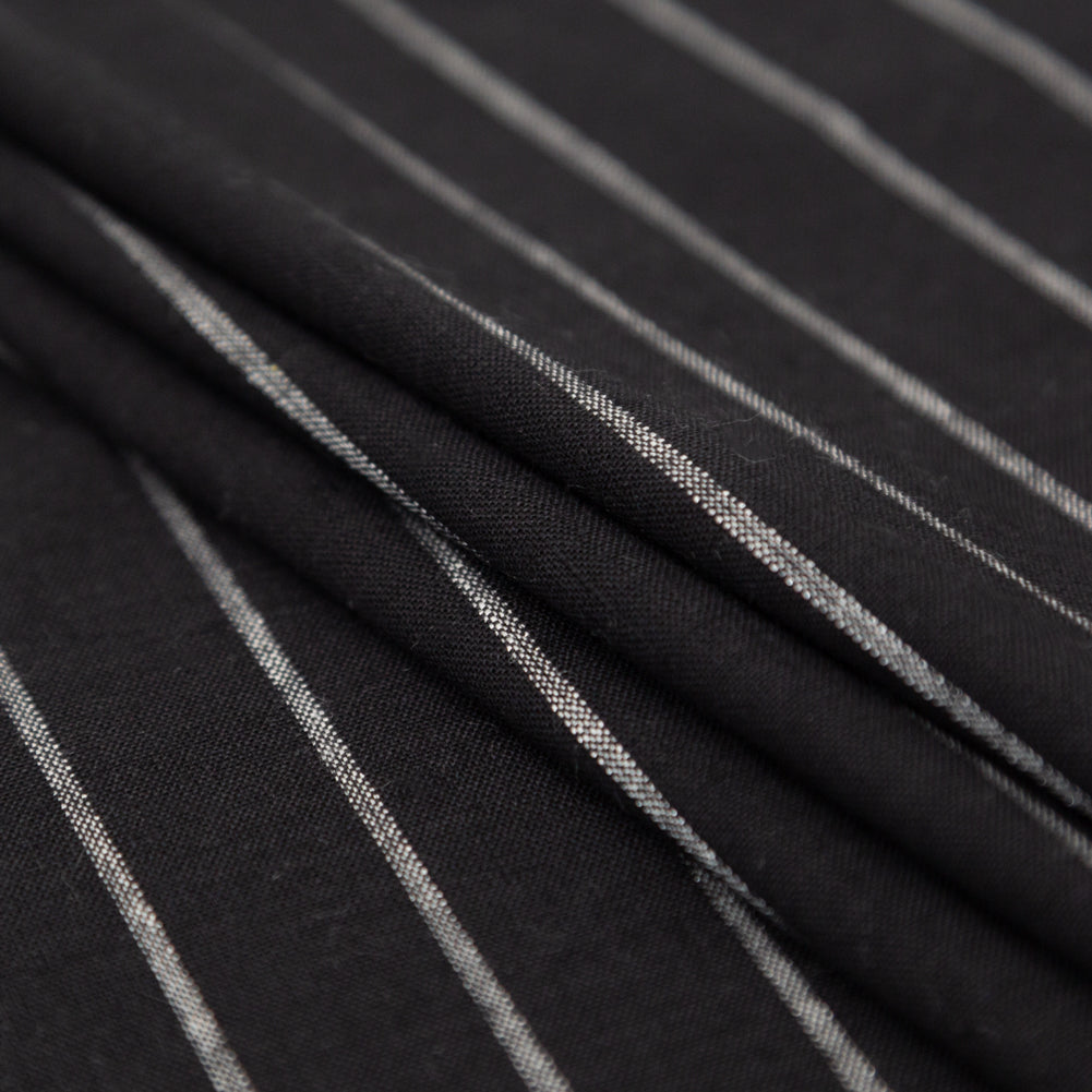 Stretch Linen - Metallic Silver and White Stripes on Black - Lindasol Collection Detail