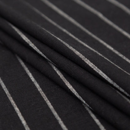 Stretch Linen - Metallic Silver and White Stripes on Black - Lindasol Collection Detail