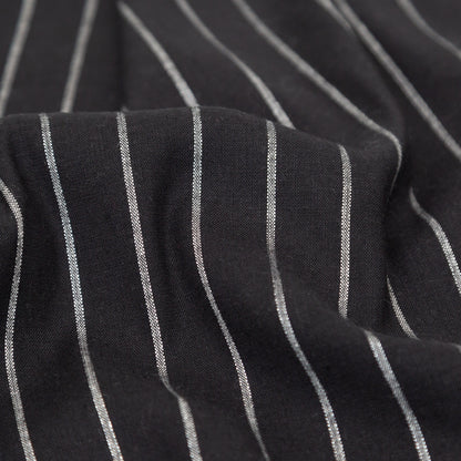 Stretch Linen - Metallic Silver and White Stripes on Black - Lindasol Collection Full
