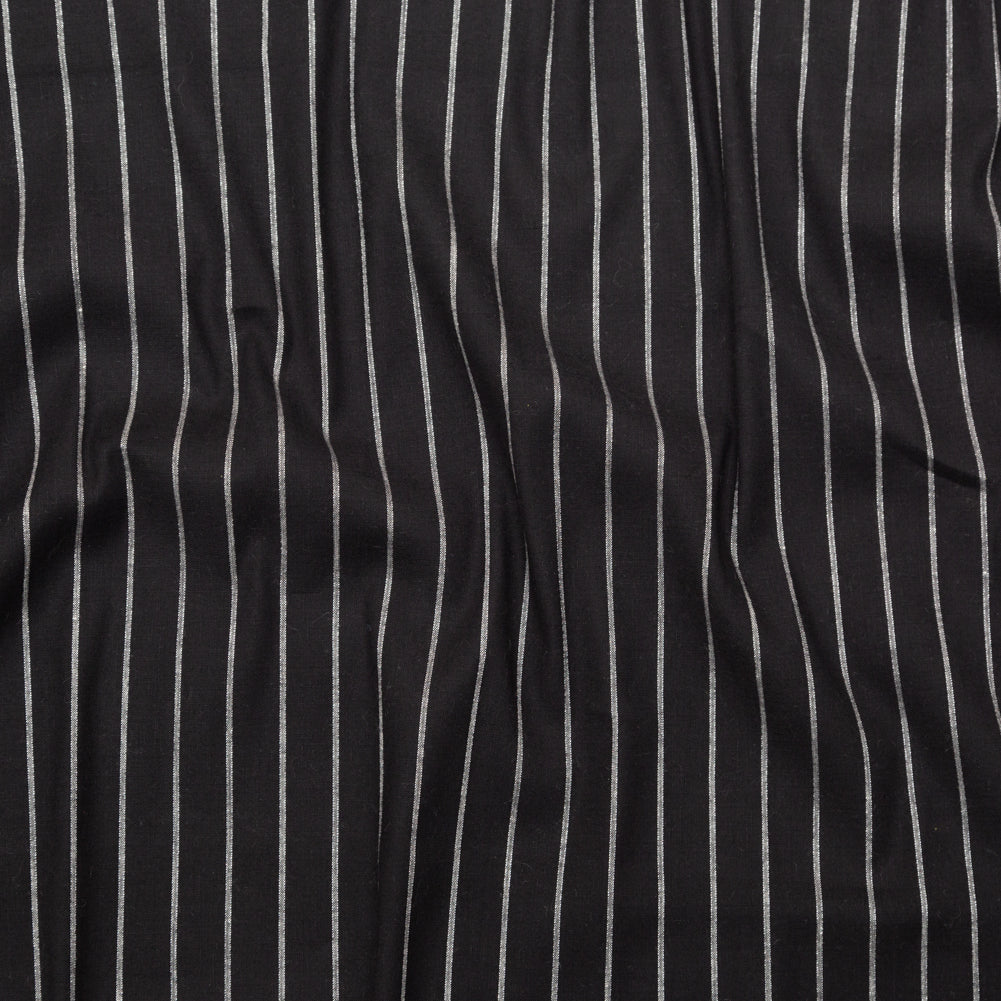 Stretch Linen - Metallic Silver and White Stripes on Black - Lindasol Collection