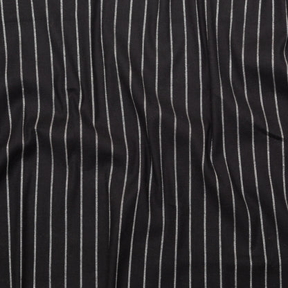 Stretch Linen - Metallic Silver and White Stripes on Black - Lindasol Collection