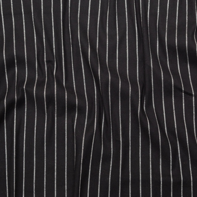 Stretch Linen - Metallic Silver and White Stripes on Black - Lindasol Collection