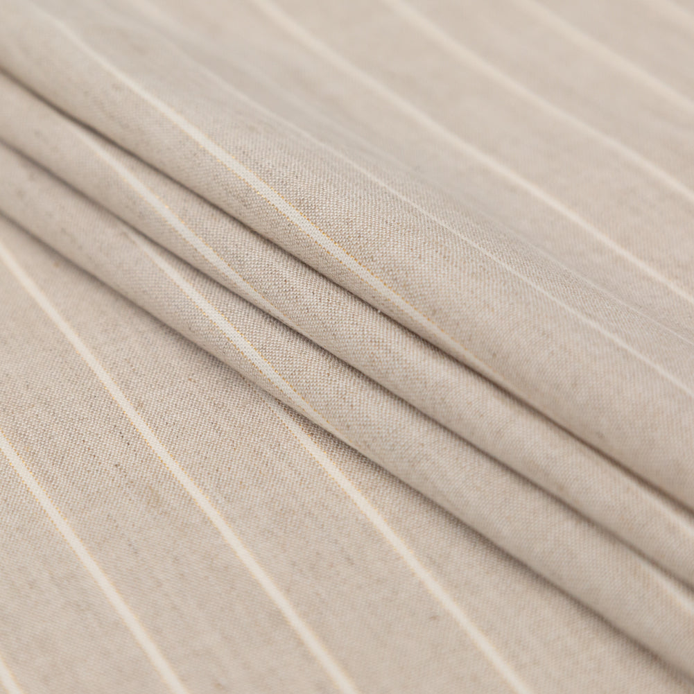 Lindasol Metallic Gold and White on Oatmeal Striped Stretch Linen Folded