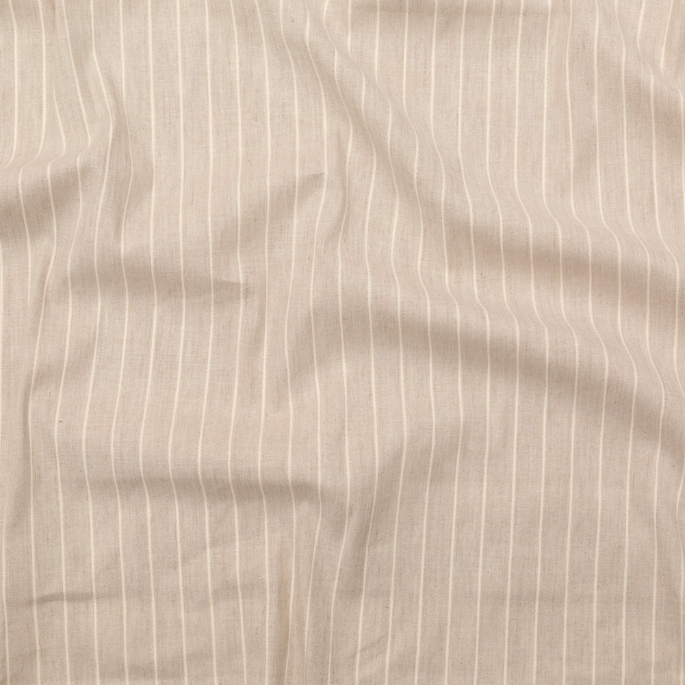 Lindasol Metallic Gold and White on Oatmeal Striped Stretch Linen