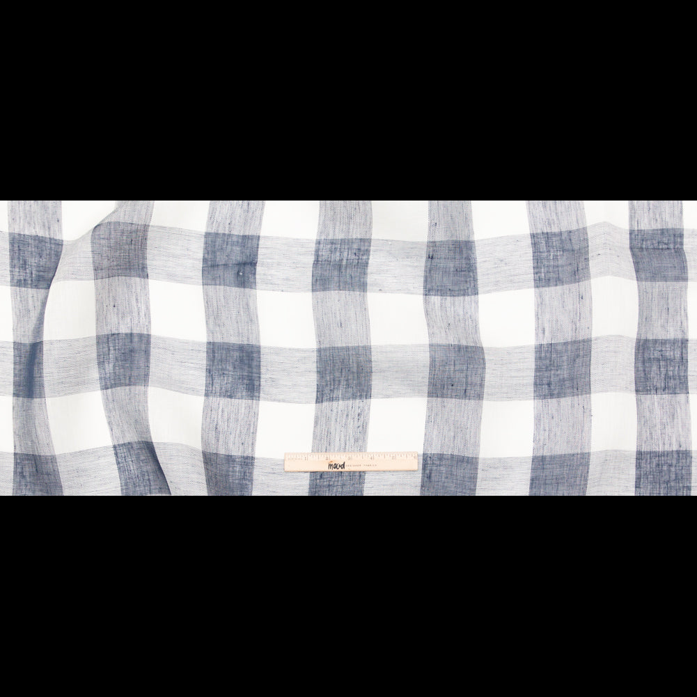 Monte Pergola Indigo Buffalo Check Linen Scrim Folded