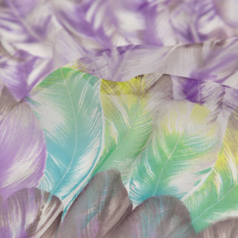 Spiced Plum and Stone Green Feathers Silk Chiffon Detail