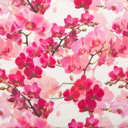 Tilted Pink Orchid and White Alyssum Printed Linen Woven