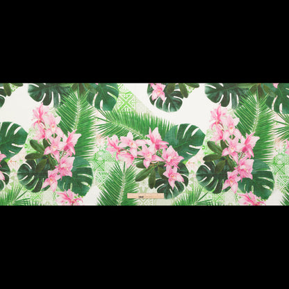 Pesto Palms and Pink Lilies Printed Linen Woven Full