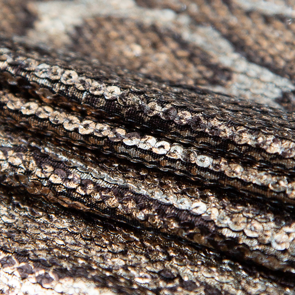 Sequined Stretch Knit with Metallic Bronze Snakeskin Foil Topcoat Folded