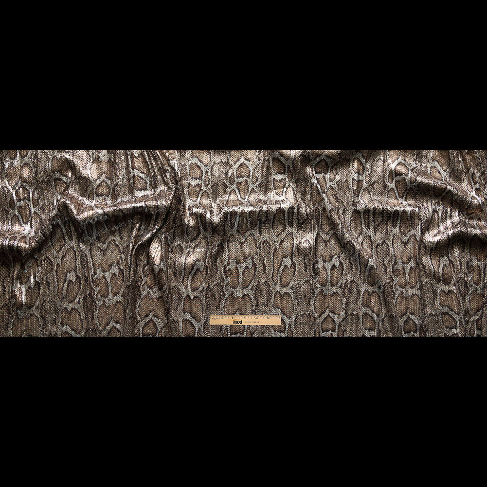 Sequined Stretch Knit with Metallic Bronze Snakeskin Foil Topcoat Full