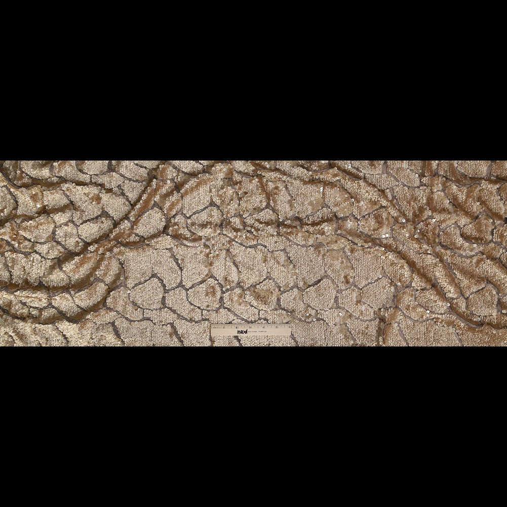 Mesh with Sequins - Metallic Gold Cracking Spots on Pale Beige Full