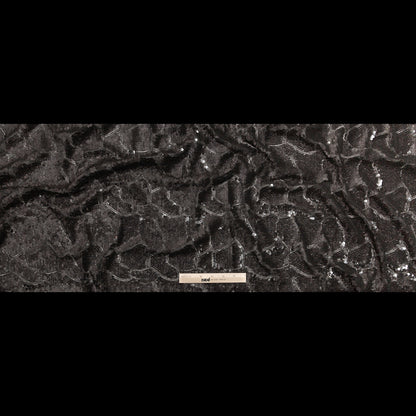 Mesh with Sequins - Metallic Black Cracking Spots on Black Full