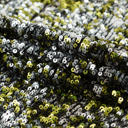 Mesh with Baby Sequins - Metallic Green and Silver on Black Folded