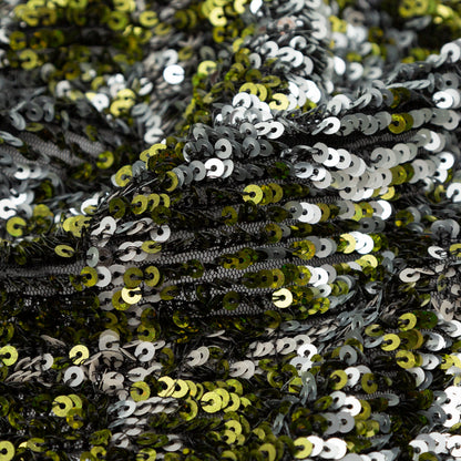 Mesh with Baby Sequins - Metallic Green and Silver on Black Detail