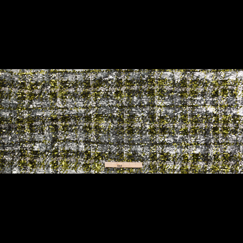 Mesh with Baby Sequins - Metallic Green and Silver on Black Full
