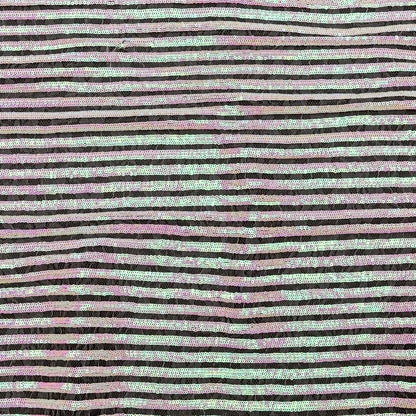 Netting with Baby Sequins - Flamingo Pink and Green Iridescent Stripes on White