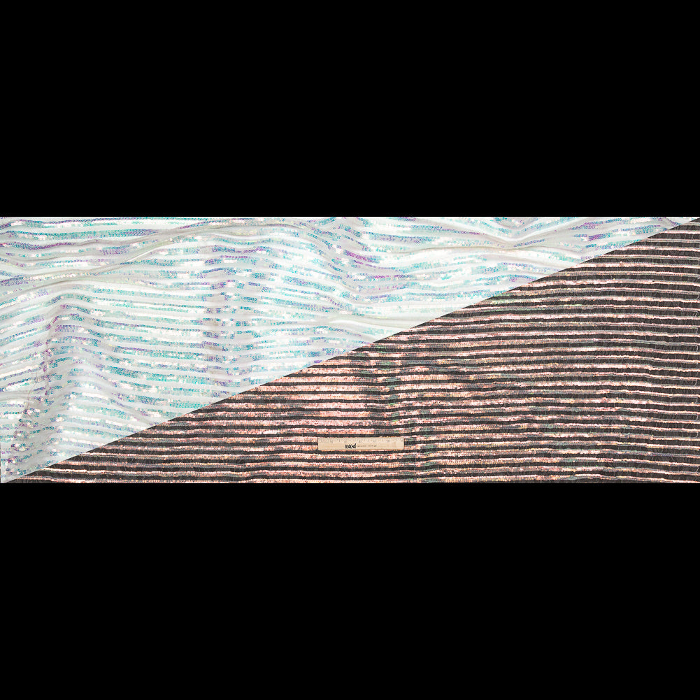 Netting with Baby Sequins - Aqua and Pink Iridescent Stripes on White Full