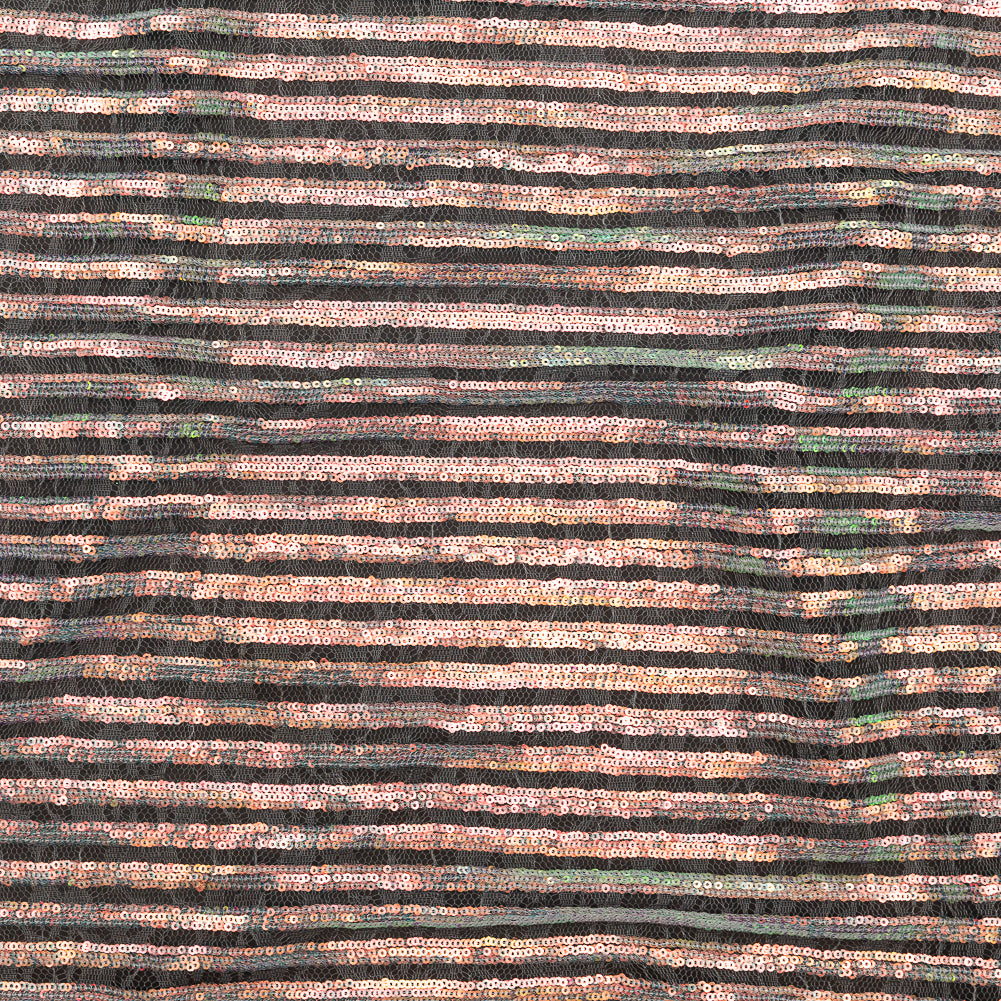 Netting with Baby Sequins - Aqua and Pink Iridescent Stripes on White