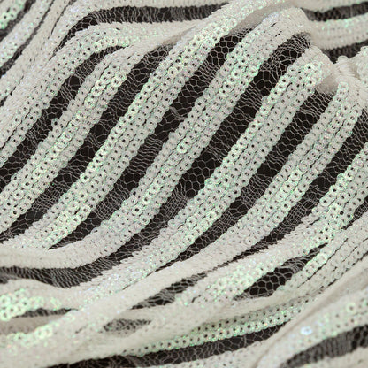 Netting with Baby Sequins - Glittery Green and Pink Iridescent Stripes on White Detail
