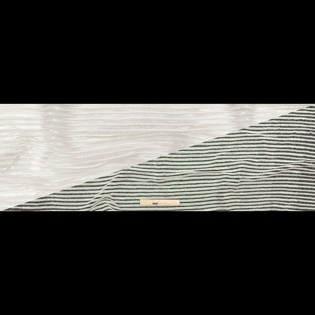Netting with Baby Sequins - Glittery Green and Pink Iridescent Stripes on White Full
